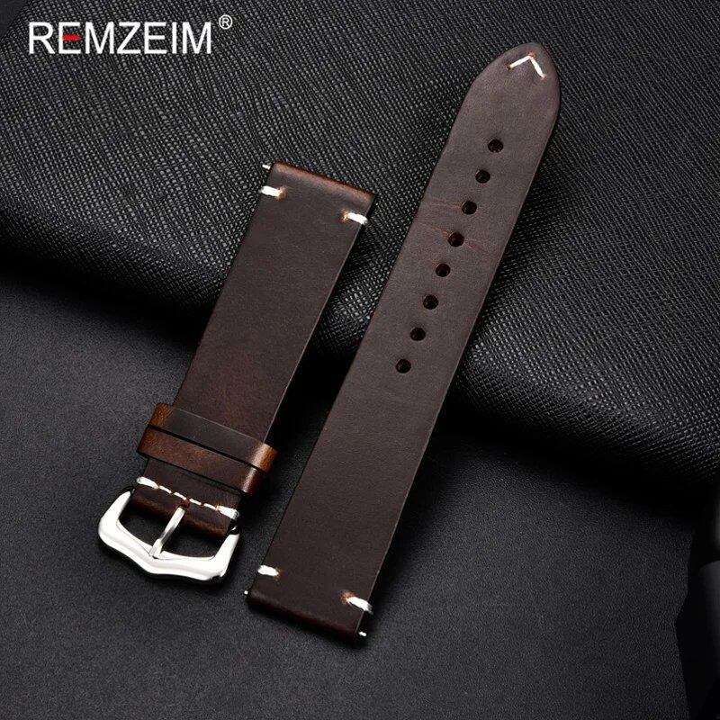 Handmade Genuine Leather Watch Band, 18mm, 20mm, 22mm, 24mm, Steel Buckle Strap for Watches, High-Quality Wrist Belt, Bracelet + Tools Included, Band Color: mm, Parallel Import