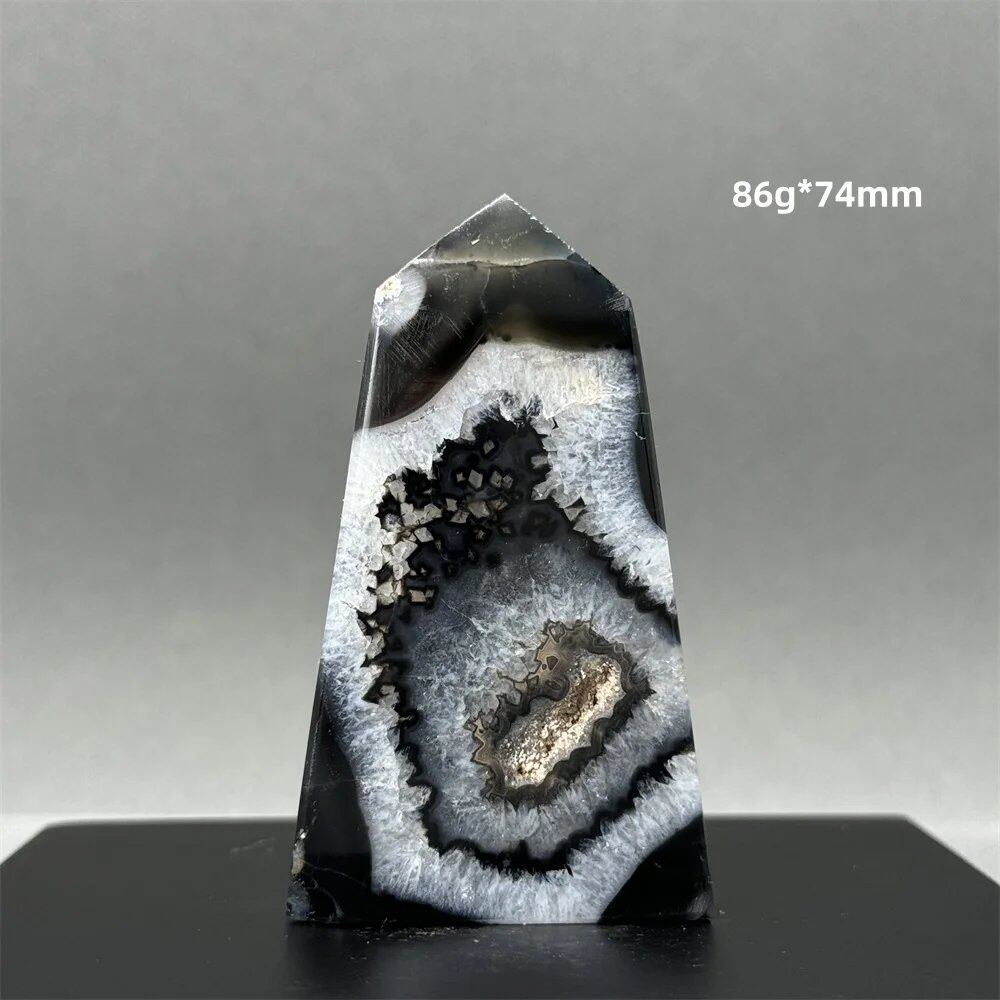 Natural Black Agate Gid Obelisk Wand for Healing, Aura, Meditation, Spiritual Energy, Feng Shui, Altar, Home Decor, Ornaments, Color: Parallel Import