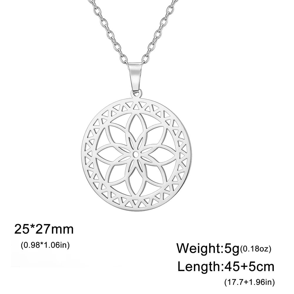 Dawapara Sacred Geometry Merkaba Necklace, Star Tetrahedron, Hexagon, Seed of Life Pendant, Stainless Steel, Spiritual Jewelry, Metal Color: Parallel Import