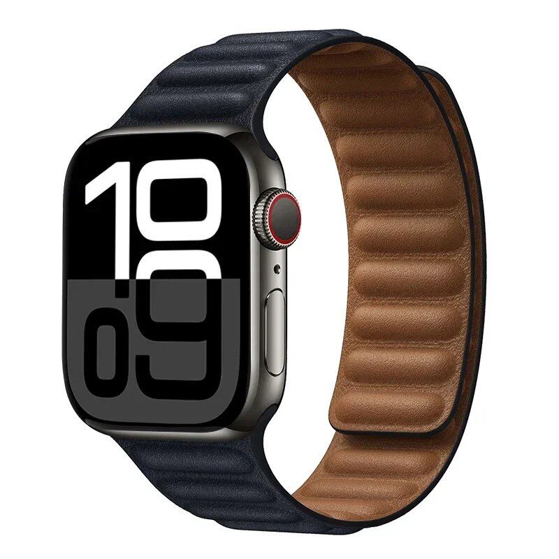 Apple Watch Leather Strap, Magnetic Loop Link Bracelet for iWatch Series 10/9/8/7/6 (45mm, 46mm, 42mm, 44mm, 40mm, 49mm) - Official Website, Band Color: mm, Parallel Import
