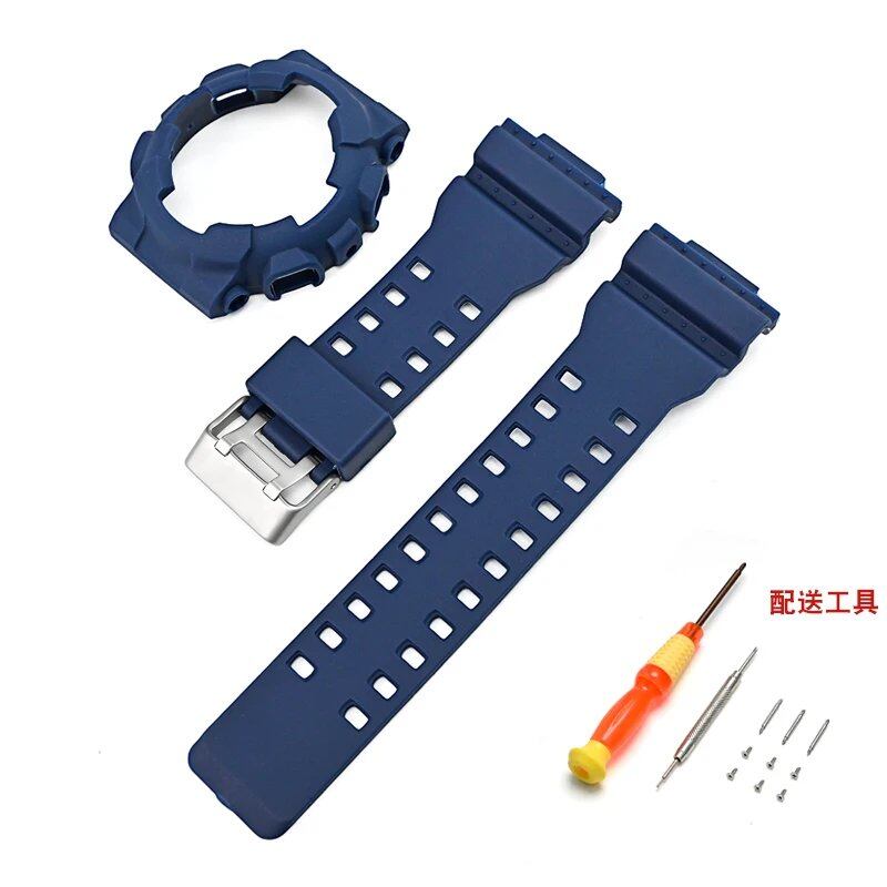 Silicone Watch Strap for CASIO GA-100/110, GD-100/110/120, GLS-100, GAX-100, and G-SHOCK GA100 (Includes Case, Strap, and Bezel Replacement Tool) Band Color: Parallel Import