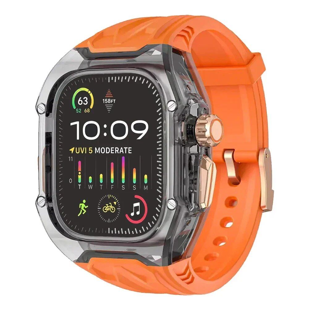 Apple Watch 10/9/8/7/SE(46mm/45mm/44mm/41mm/40mm対応)透明改造キット - 耐衝撃ケース&ラバーバンドセット バンドカラー:;発送元: 並行輸入品
