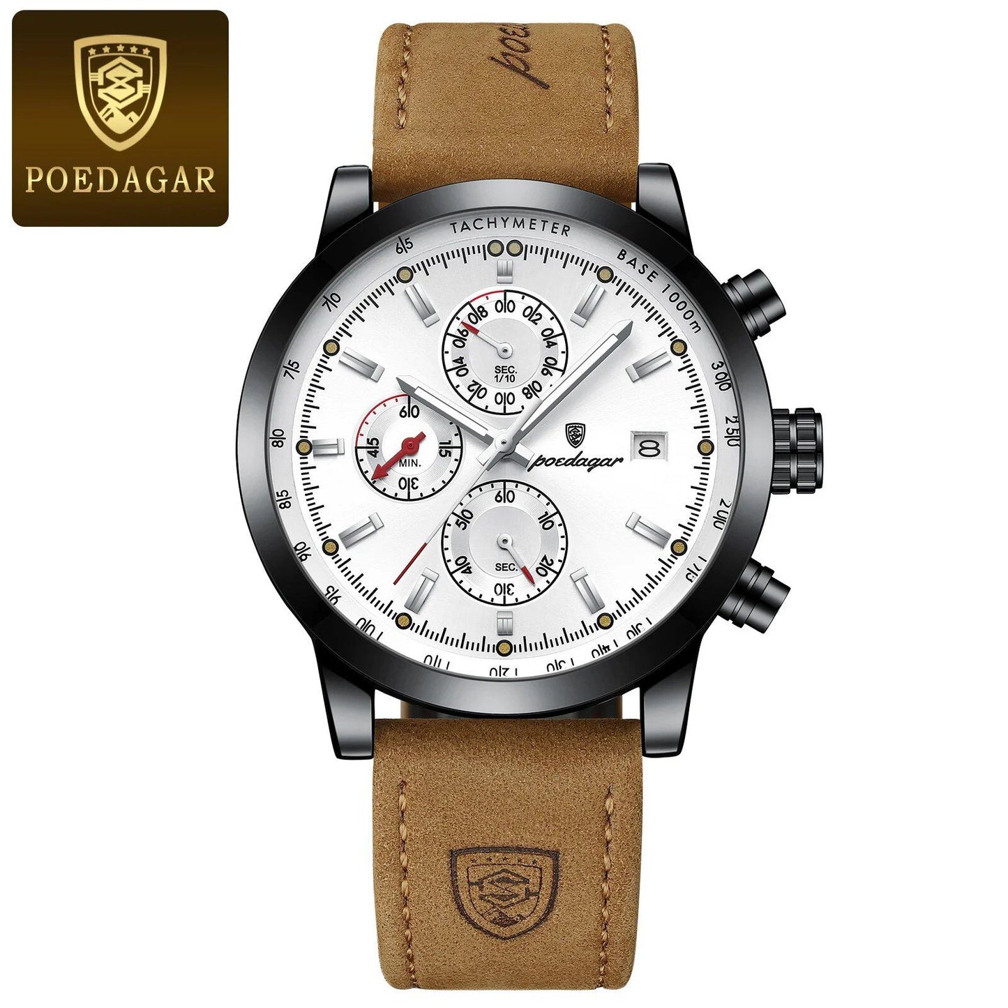 POEDAGAR Luxury Trendy Men's Watch, Waterproof, Date Display, Luminous Chronograph, Sport, Stylish Leather Quartz Wristwatch, Color: 932, Parallel Import