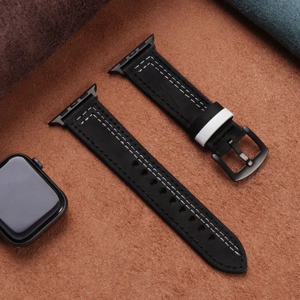 Apple Watch Leather Strap, Band, 46mm, 44mm, 45mm, 49mm, 41mm, 42mm, Accessories, Compatible with iWatch Series 5, 6, SE, 7, 8, Ultra, 9, 10, Band Color: mm, Parallel Import
