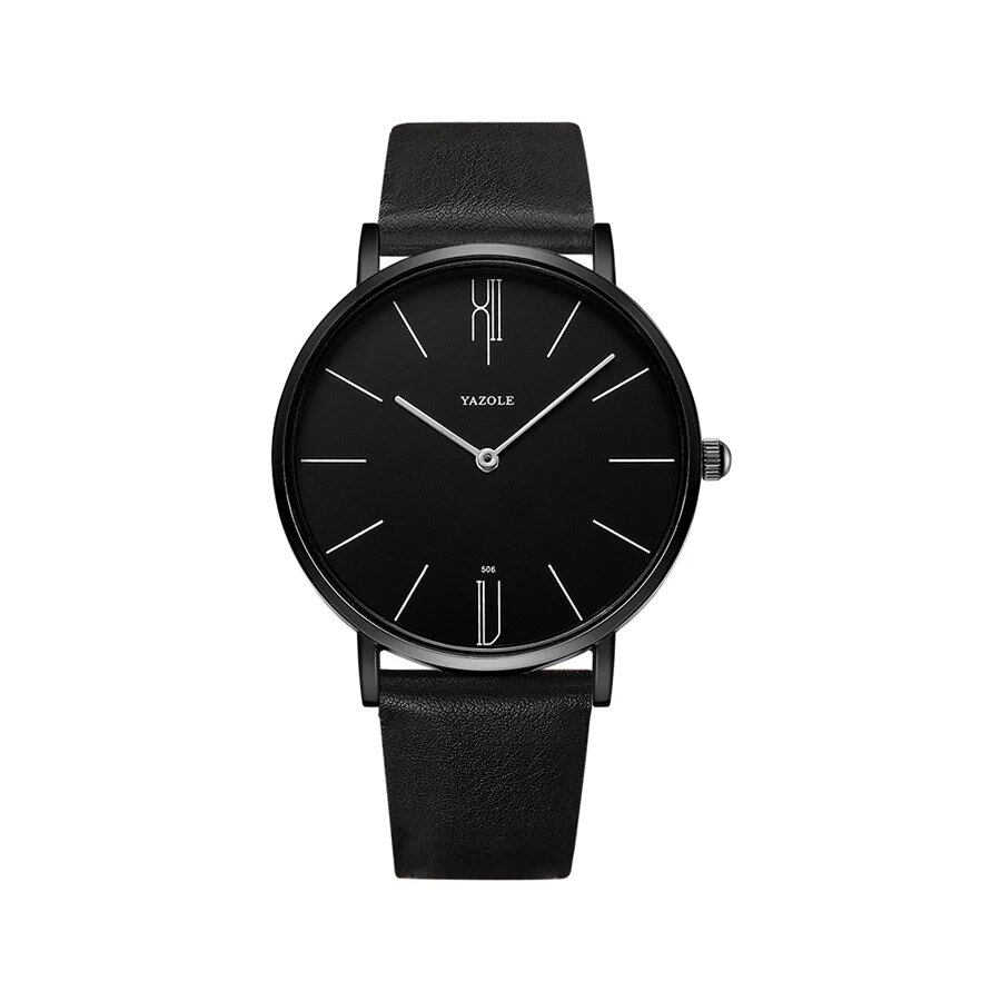 Yazor Top Brand Luxury Men's Watch, Leather Quartz Movement, Business Wristwatch, Casual Clock, Men's Relogio Masculino, Color: Black, Parallel Import