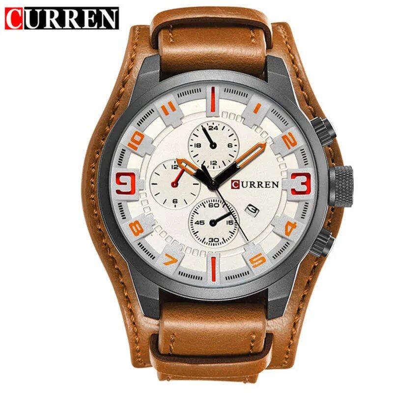Karen Men's Quartz Casual Sports Watch with Leather Strap, Date Display, Model 8225, Luxury Design, New Arrival, Color: Black, Parallel Import