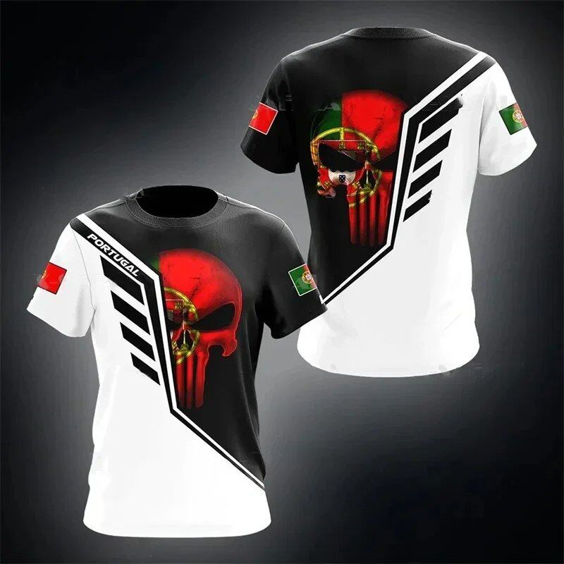 3D Printed Portuguese Flag T-Shirt with Portuguese Emblem and Spiritual Totem, Men's Short Sleeve Cool T-Shirt, Streetwear, Size: Parallel Import