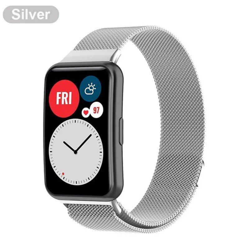 Huawei Watch Fit Metal Band Strap with Case and TPU Screen Protector, Compatible with Huawei Watch Fit 2, Milanese Bracelet, Magnetic Loop Watch Band, Band Color: Parallel Import