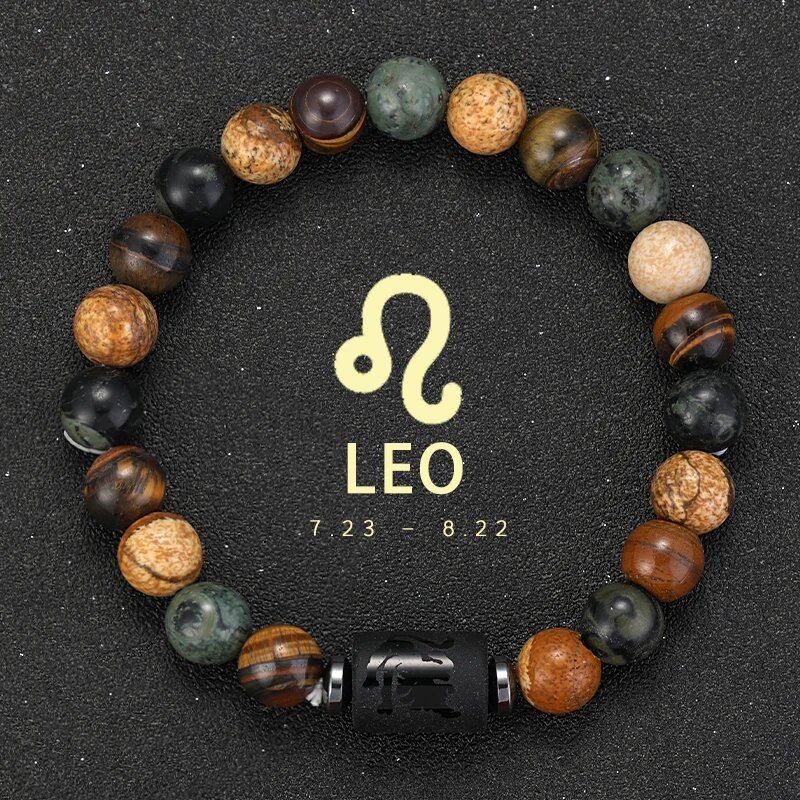12 Zodiac Signs Bracelet with Natural Stones, Capricorn, Virgo, Leo, and Libra, for Men and Women, Couples, Friends, and Couples; Jewelry Gift; Length: 18-19cm, Parallel Import