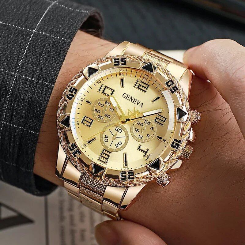 New Fashionable Luxury Men's Business Quartz Watch with Round Faux Three-Hand Movement, Large Dial, Color: Parallel Import