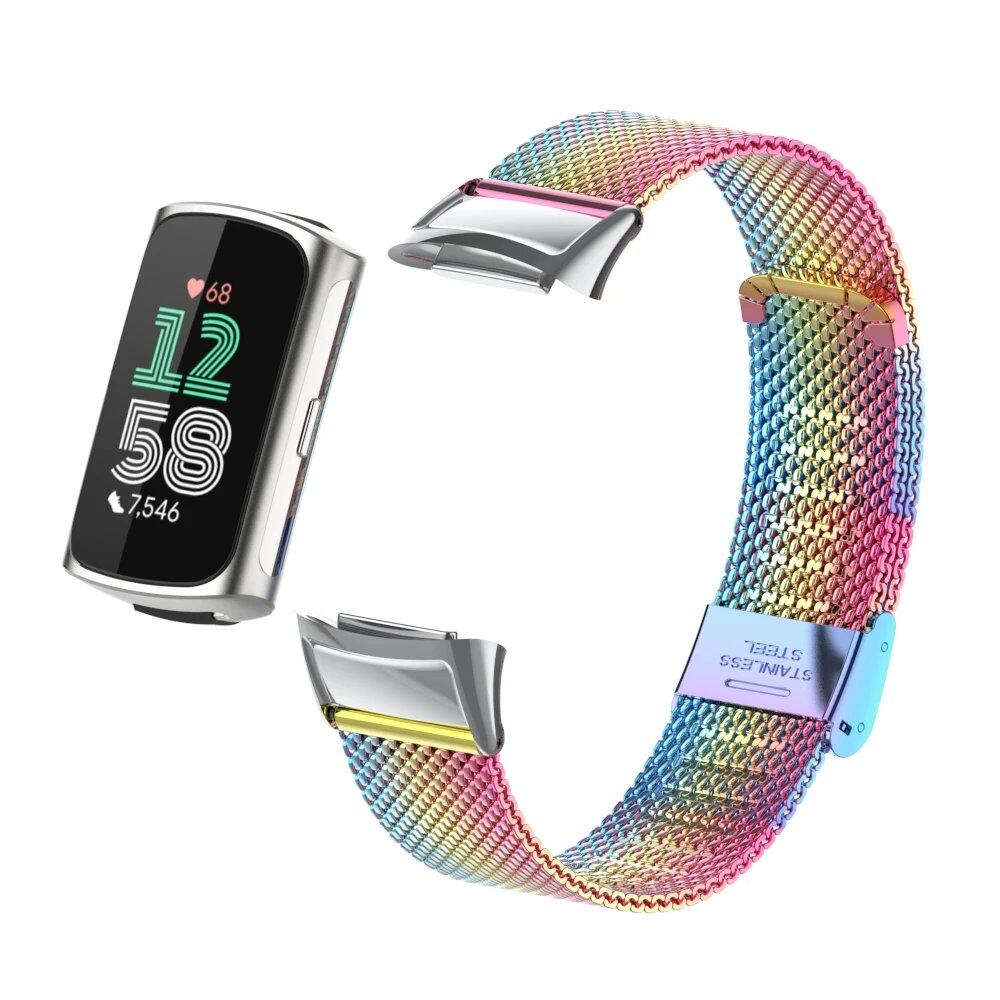 Stainless Steel Metal Strap Bracelet Replacement Smartwatch Band for Fitbit Charge 5/6, Band Color: Black, Band Width: Parallel Import