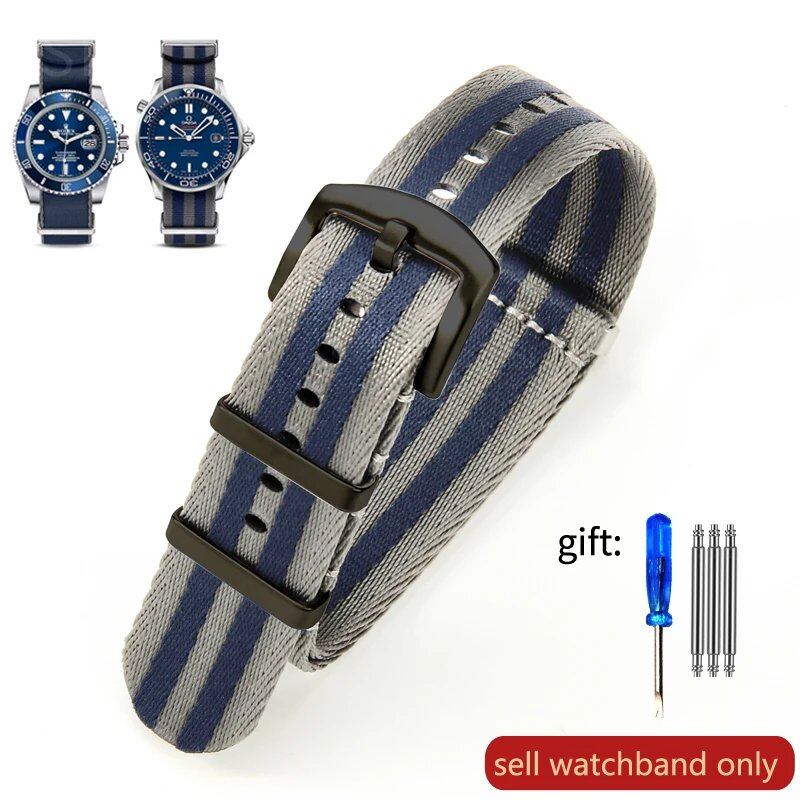 Breathable Soft Nylon Men's Watch Band for Omega 300 Ghost Party 007, Longines Conquest, Seiko, and Casio, 20mm and 22mm, Size 2, Parallel Import