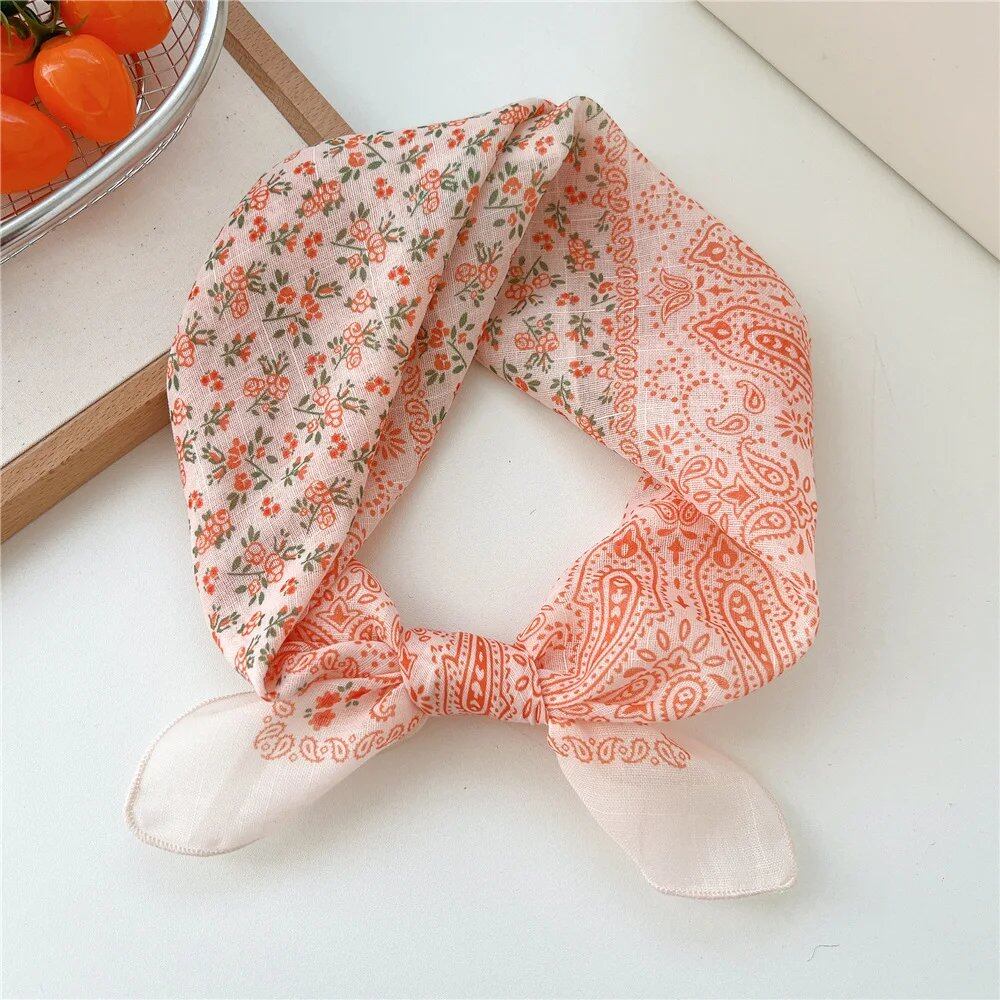 Women's Fashion Bandana Cotton Headscarf Small Hijab Floral Print Handkerchief Hair Scarf Headband Neck Scarf Size: One Size Fits Most; Parallel Import