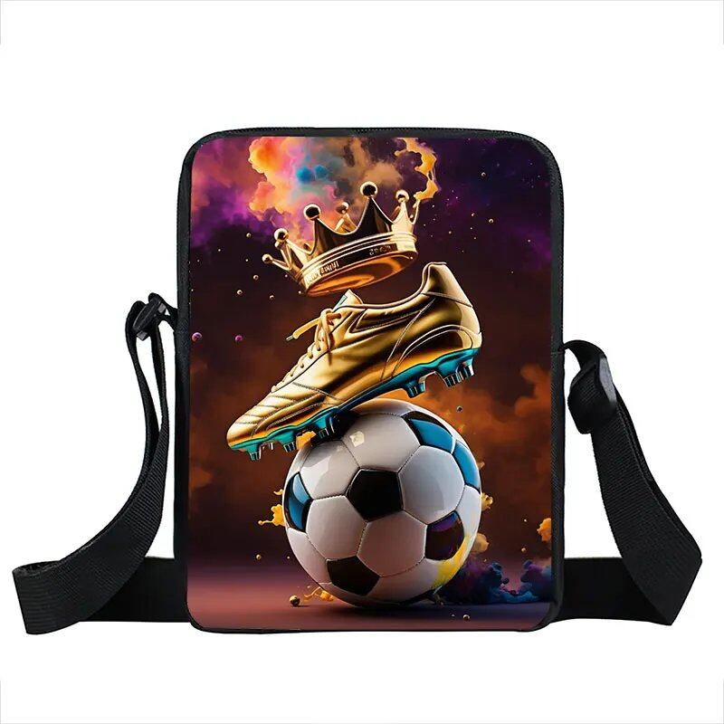 クールなゴールデンサッカー クラウンプリント クロスボディバッグ 熱血フットボール スポーツハンドバッグ ティーン向け 男女兼用 携帯ホルダー付き ブックバッグ カラー:xkbg 並行輸入品