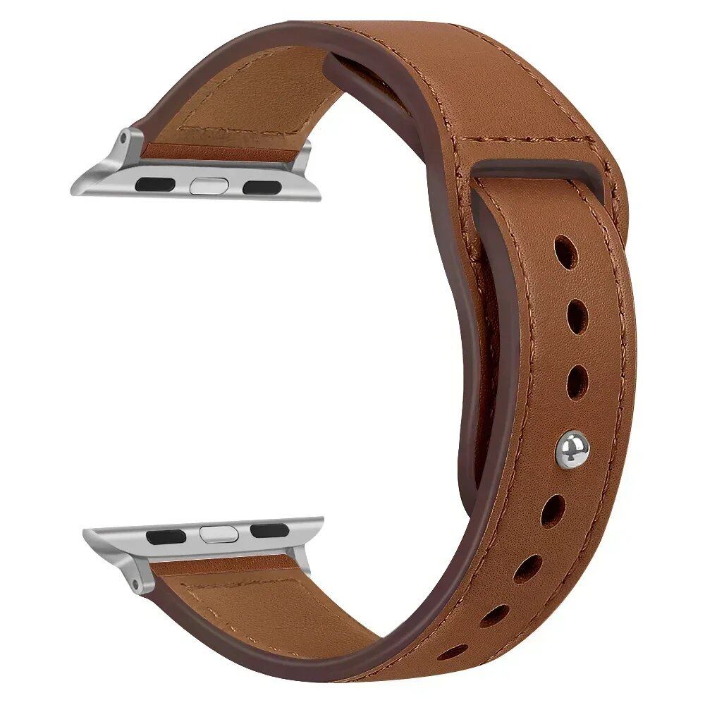 Leather Band for Apple Watch - Ultra 49mm/46mm, 44mm/40mm, 38mm/42mm, Sport Bracelet for iWatch Series 10/9/8/7/SE/6/5/3, 41mm/45mm Models, Band Color: Parallel Import