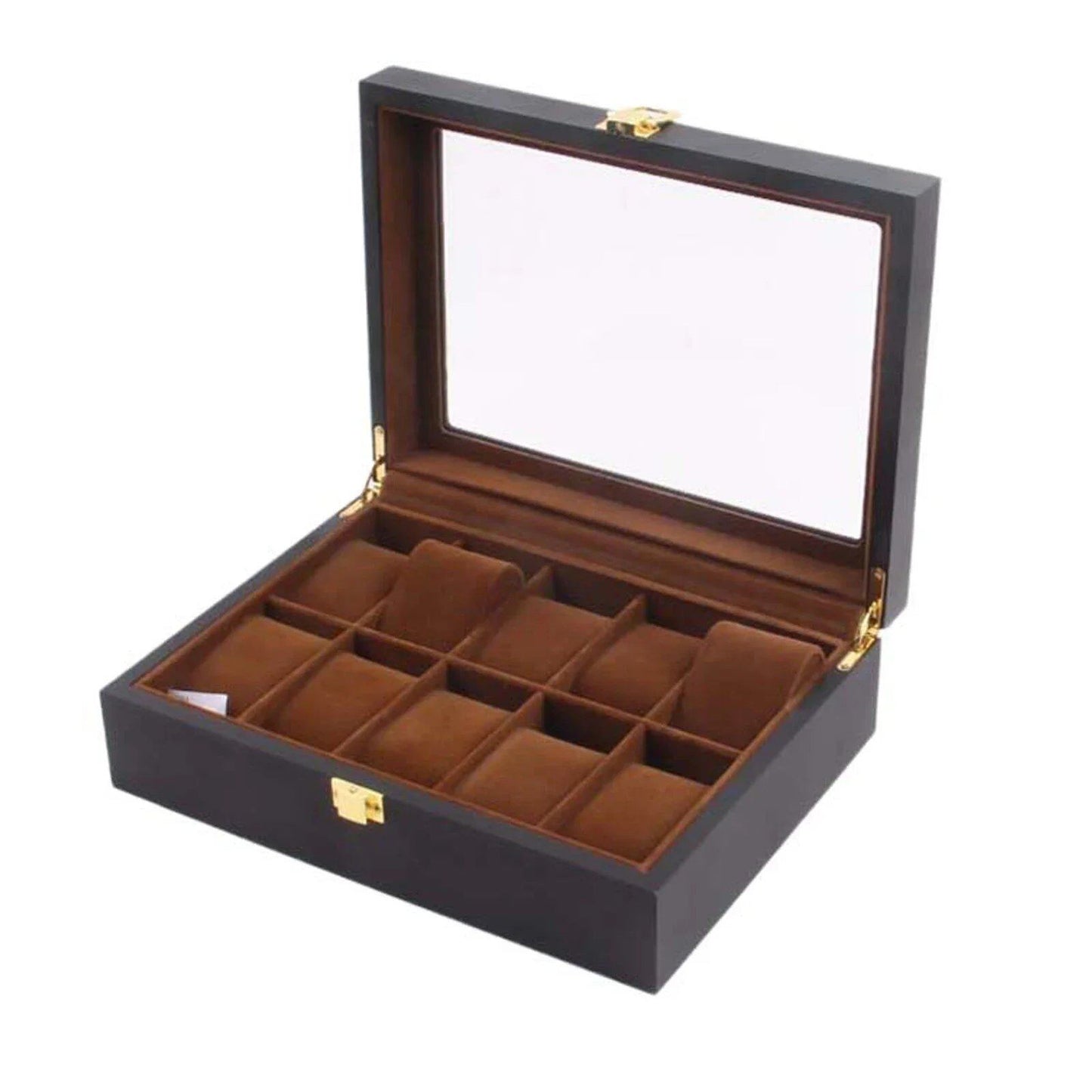 Watch Organizer Box, Holds 6 Watches and 3 Sunglasses, Wooden Watch Case with Glass Top, Perfect Gift for Family and Friends, Parallel Import
