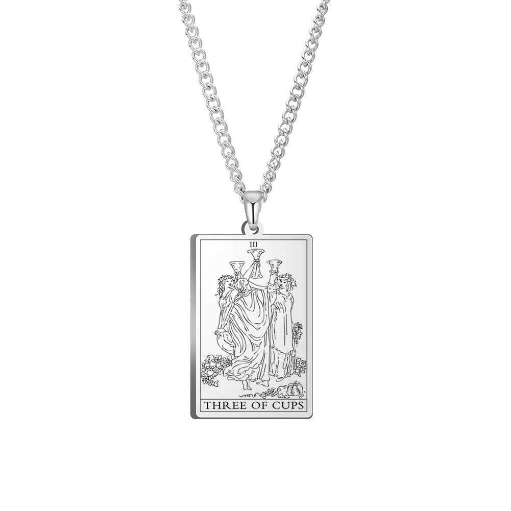 Dawapara Cups Tarot Card Link Chain Pendant Necklace, Vintage Amulet Necklace for Men and Women, Stainless Steel, Parallel Import