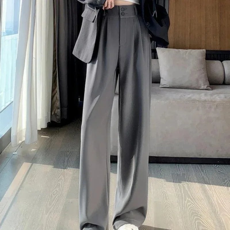 Elegant Women's Korean Style Wide Leg Pants, High Waist, Black Baggy Pants, Office Fashion, Loose Suit Trousers, Streetwear, Size: Parallel Import