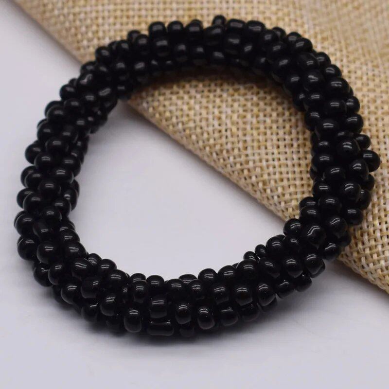 New Hair Accessory: Glass Bead Bracelet & Hair Tie, Elastic Hair Rope, Simple Scrunch, Ponytail Headdress, Women's Bracelet, 18cm Long; Metal Color, Parallel Import
