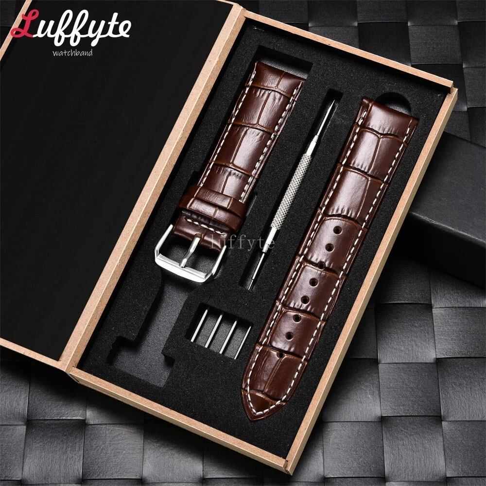 Embossed Cowhide Leather Watch Strap, 18mm, 20mm, 22mm, 24mm, Boxed, Business Replacement Watch Band, Band Color: mm; Shipped from: Parallel Import