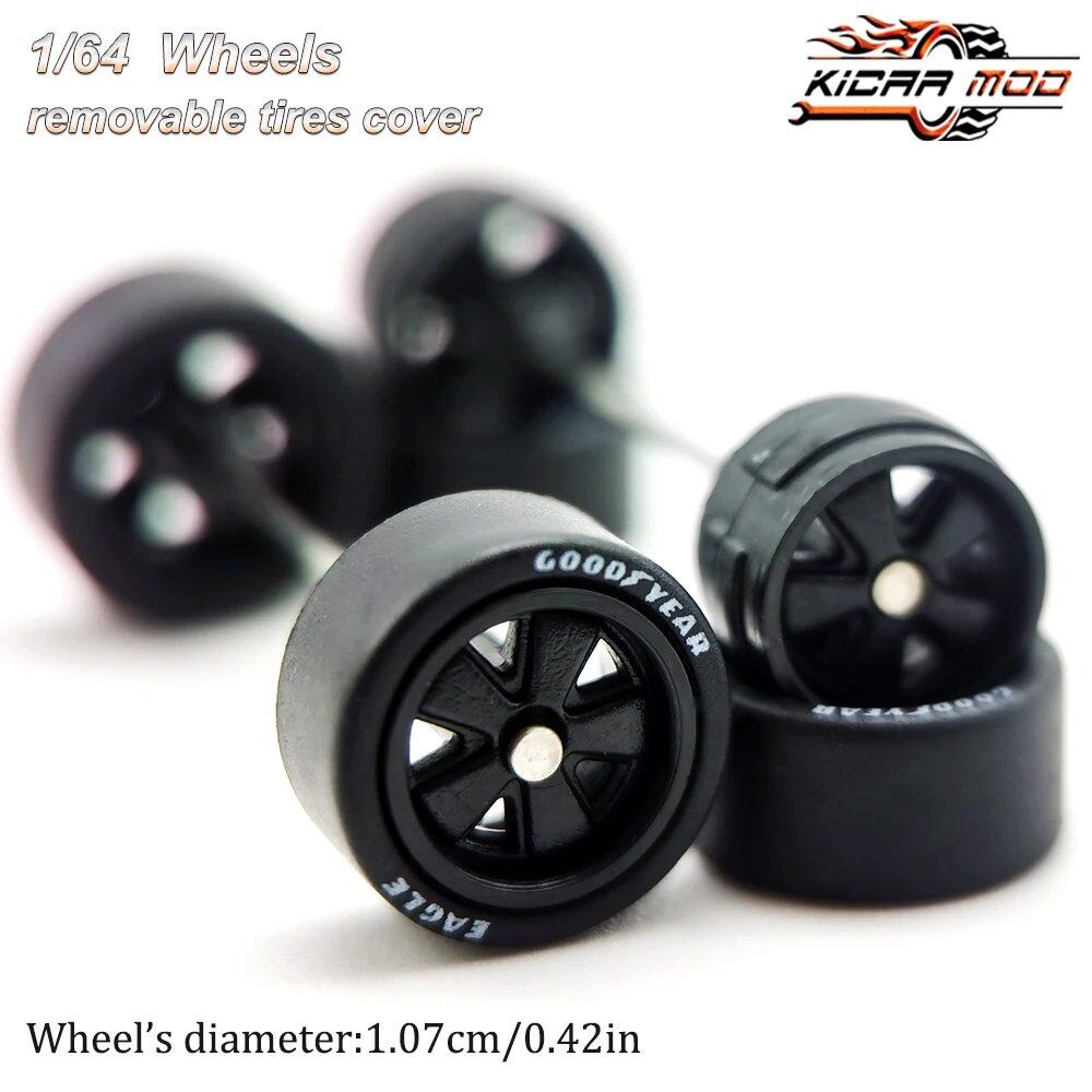 1/64 Scale Rubber Tire Wheels with FUCHS Refit Parts for Diecast Model Cars, Hot Wheels, Matchbox, Tomica, D:11mm, 1 Set, Parallel Import