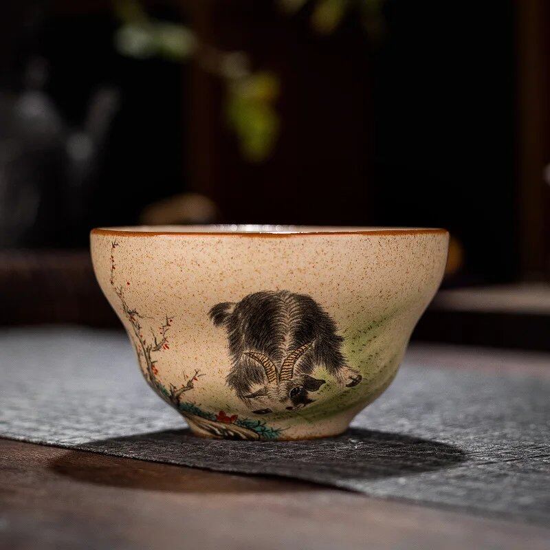 12-Style Zodiac Ceramic Teacup Set, Animal Bowls for Tea Ceremony, Tiger Teacups, and Kung Fu Tea Cups; 130ml Capacity, Imported
