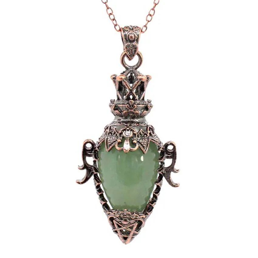 Crystal Pendant Necklace for Dowsing and Spiritual Divination, Natural Amethyst, Rose Quartz, and Onyx, Antique Pendulum Pendant, Metal Color: Parallel Import