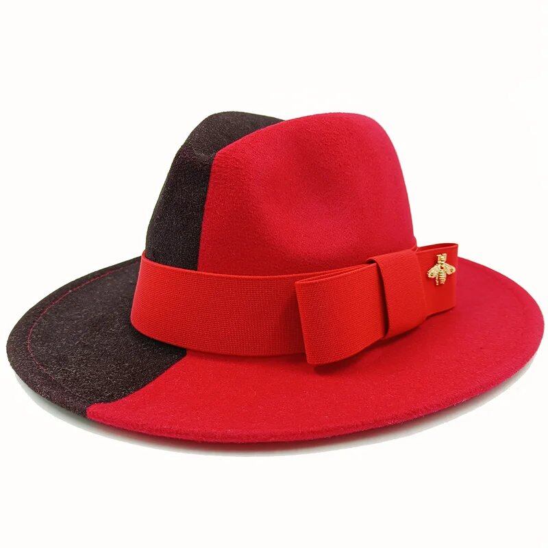 Winter Bowtie Fedora Hat with Textured Surface, Flat Top, and Elastic Band. Red. Men's and Women's Jazz Hat. Sizes: 56-58cm. Ships from: Parallel Import.