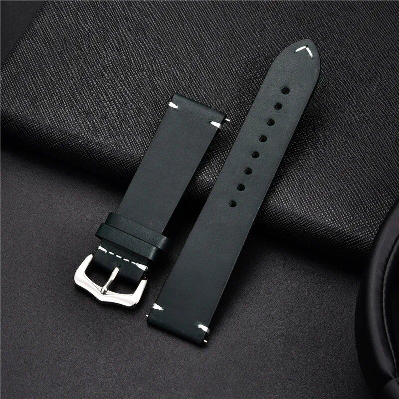 Retro-style genuine leather, oil-waxed finish, aged look, cowhide luxury business watch band, 18, 20, 22, 24mm, Band Color: mm, Parallel Import
