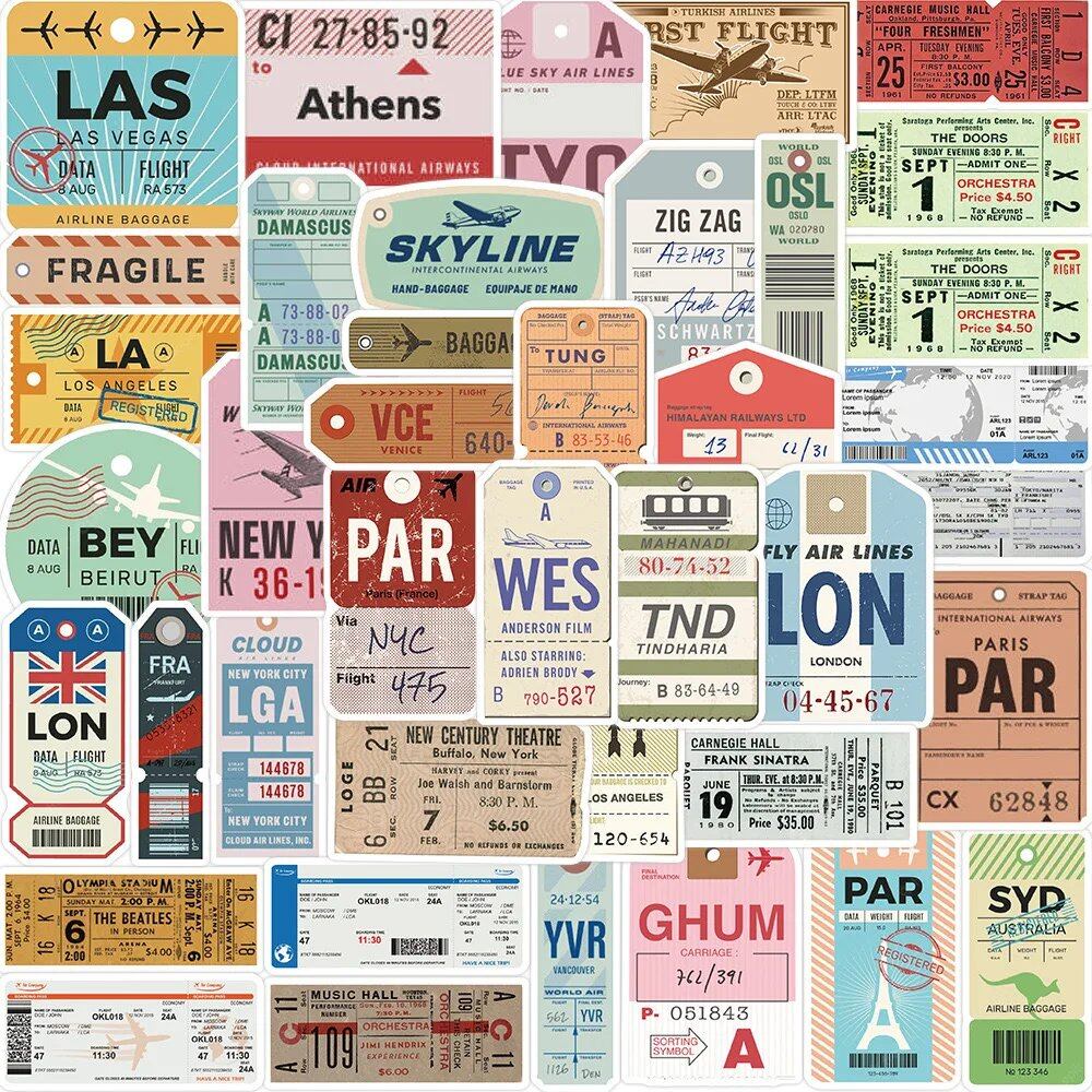 10/20/40 Sheets Vintage Boarding Pass Stickers, World Travel Decals, Toy DIY, Suitcase, Car, Smartphone, Waterproof Stickers, 0 Pieces, Parallel Import