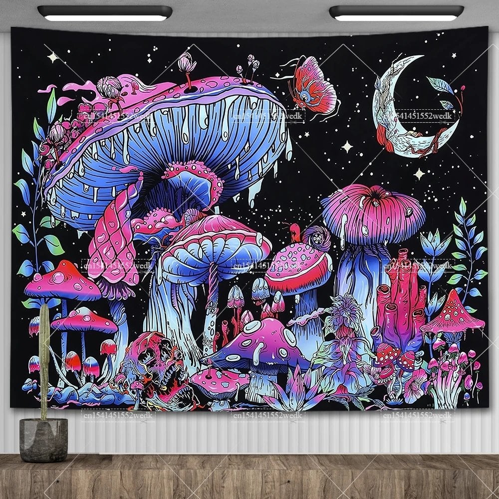 Mushroom Tapestry, Botanical Bohemian Floral, Spiritual Room Decor, Stylish Party Backdrop, Yoga Blanket for Bedroom, Size: Parallel Import