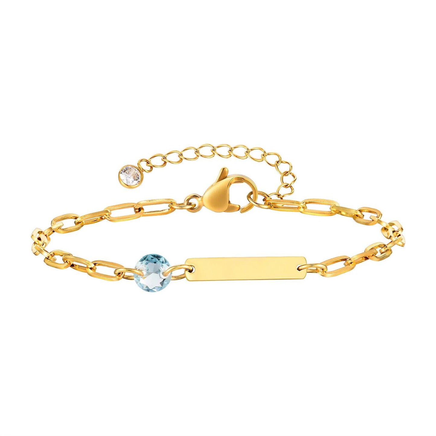 Vnox Zodiac Birthstone Bracelet for Women and Girls, Stainless Steel Rectangular Chain Bracelet with Personalization, Birthday Gift, Metal Color: BR-2085, Parallel Import