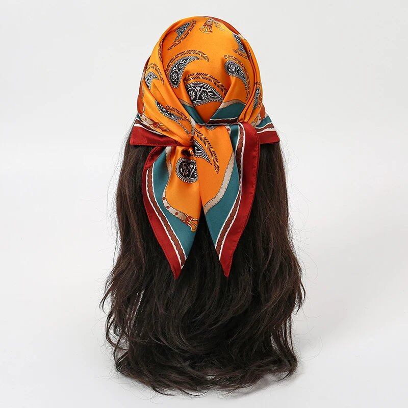 "Summer Beach 70x70cm Square Silk Muslim Hijab Scarf for Women, Handkerchief, Heart Print Headband, Stylish Small Luxury Scarf Tie" Size: 70x70cm; Parallel Import