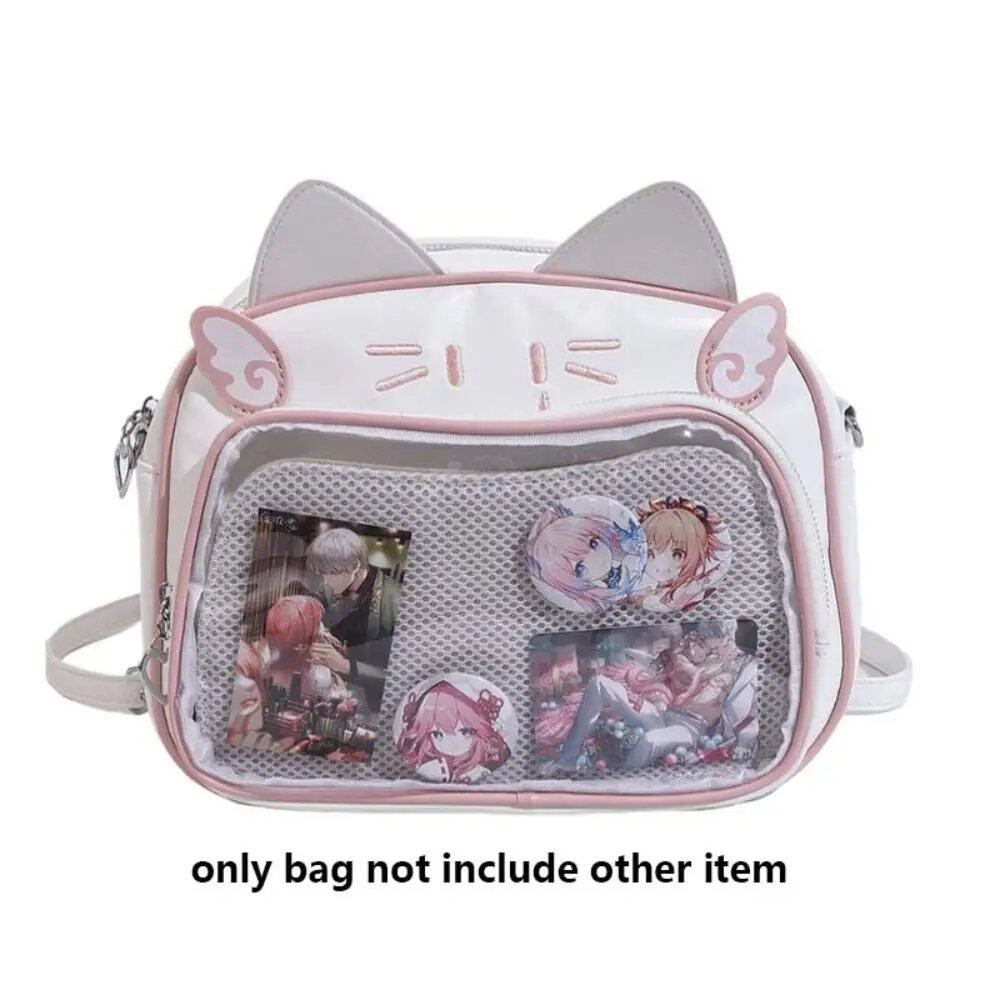 ジッパーバッグ かわいい猫 イタバッグ PUコットンドールバッグ 透明ポケット付き 財布 アイドルグッズ収納 おしゃれリュック キッズ 並行輸入品