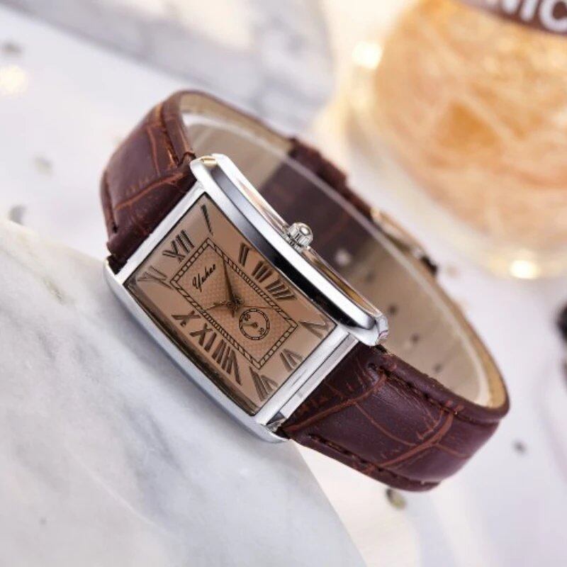 Fashion Couple's Watch with Leather Band and Rectangle Dial, Quartz Movement, Casual and Luxury for Men and Women, Color: Parallel Import
