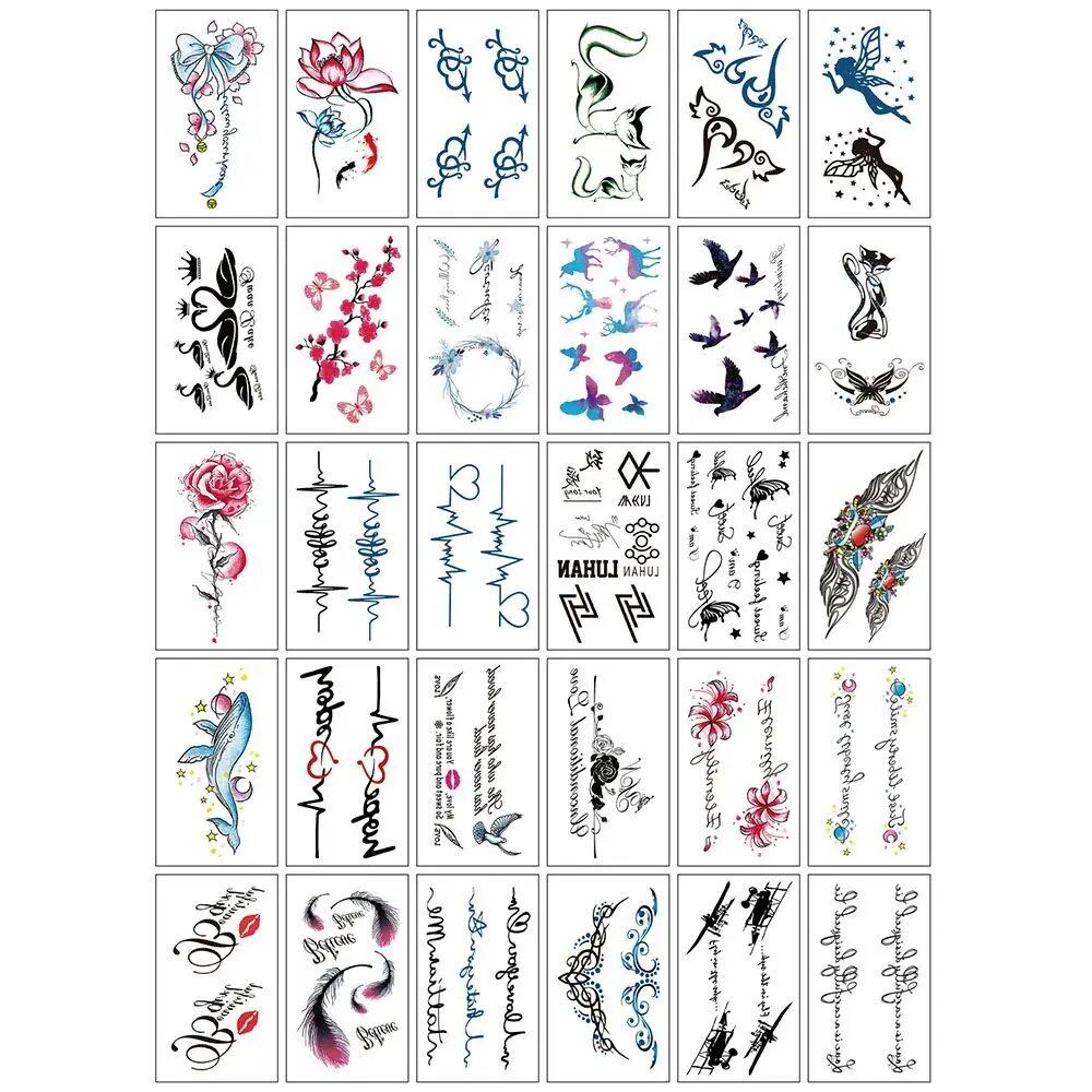 10/20/30/50 Sheets of Waterproof Temporary Tattoo Stickers, Removable Body Art, Butterfly and Flower Designs for Men and Women, Stylish, Imported