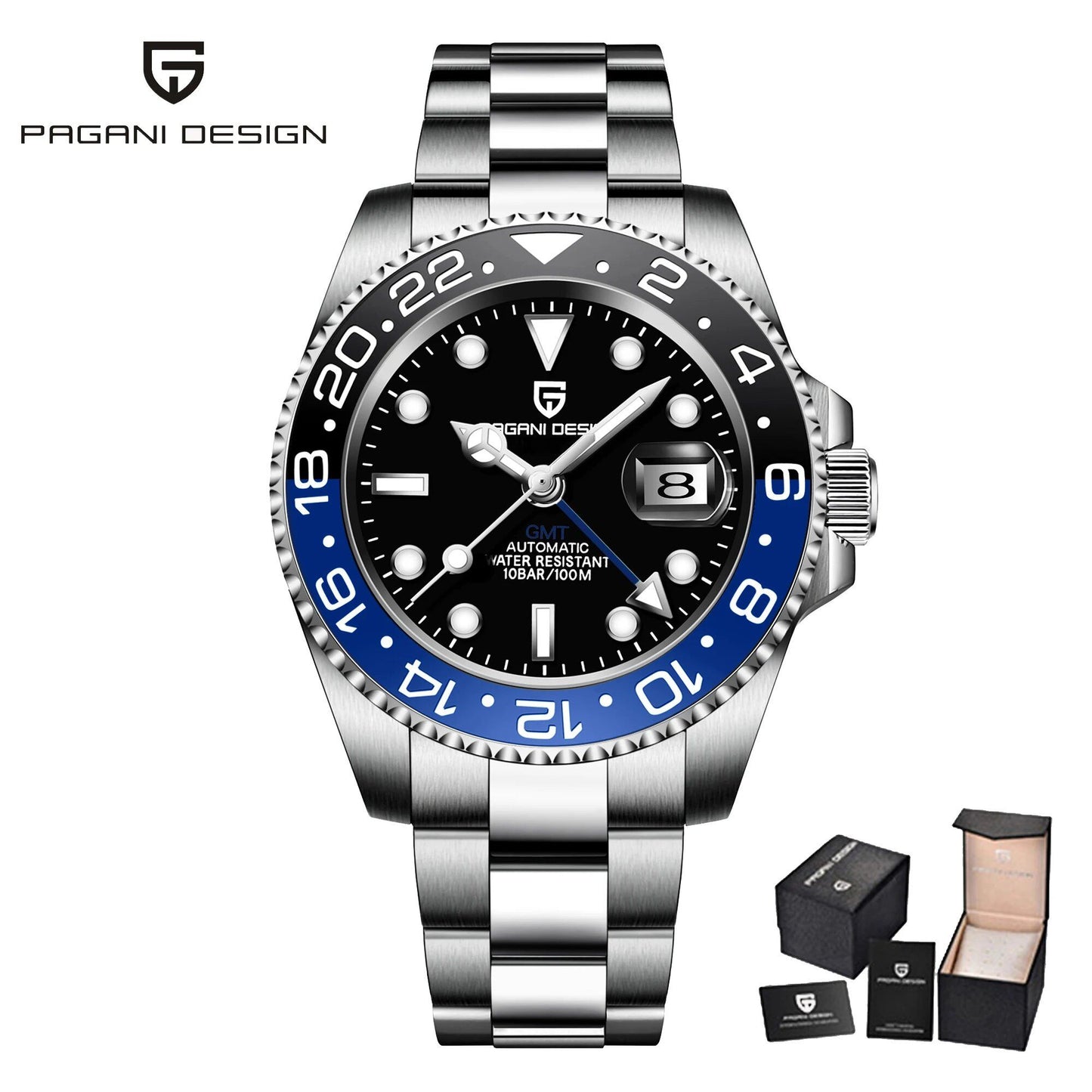 Pagani Design Model 40mm GMT Mechanical Watch with Sapphire and Ceramic Bezel, Automatic, Stainless Steel, 100m Water Resistance, Parallel Import