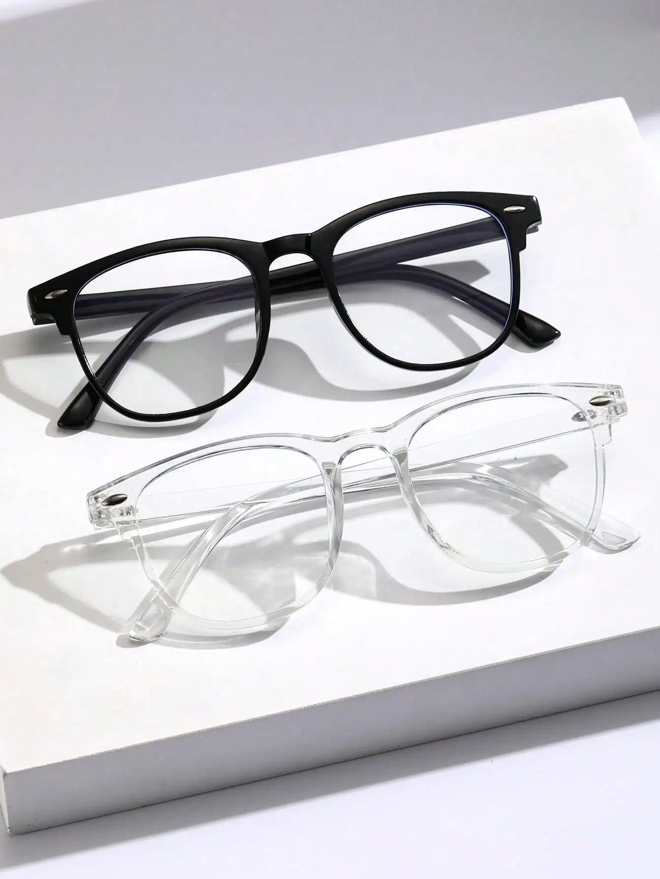 Set of 1, 2, or 3 Unicescu Square Plastic Frames, Stylish Blue Light Blocking Clear Glasses, Back to School Fashion Accessory, Frame Color: Parallel Import