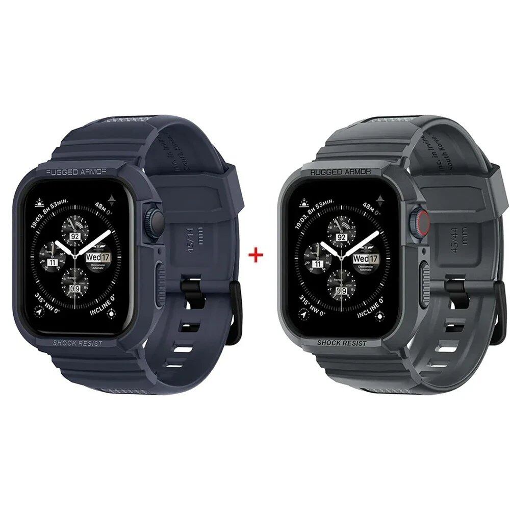 Rough Armor Pro Reinforced Rubber Case & Band for Apple Watch Ultra 2/Series 9/8/SE2/7/6/SE/5/4 (Compatible with 45mm/44mm/41mm/40mm) Band Color: Parallel Import