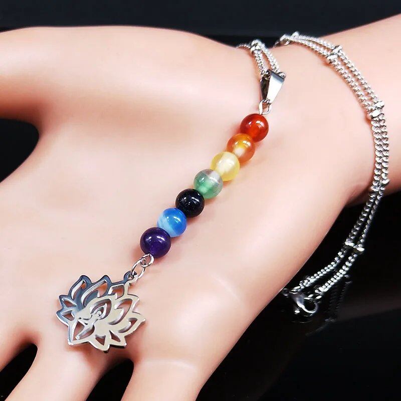 7 Chakra Lotus Flower of Life Stainless Steel Necklace for Yoga, Reiki, Healing, and Spirituality. Corales N1955-2S02 Metal Color, Parallel Import.