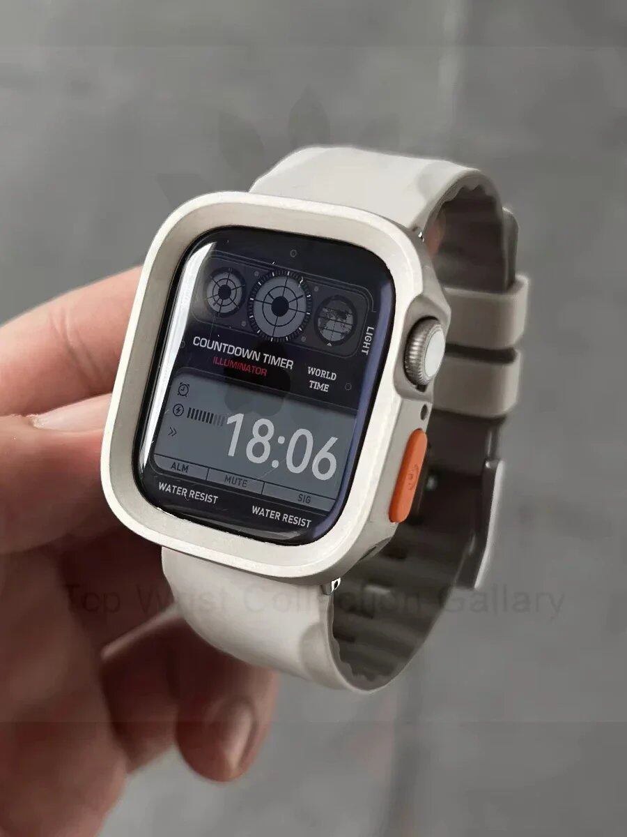 Silicone Band + TPU Case Protector Cover for Apple Watch Ultra 2/Series 1-10 (41mm/44mm/45mm/46mm/49mm) Bracelet Color: Parallel Import
