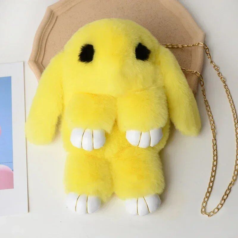 Cute Fluffy Rabbit Pom Pom Chain Bag for Women, Cartoon Rabbit Sling Bag, Plush Bunny Shoulder Backpack, Birthday Gift for Girls, Parallel Import