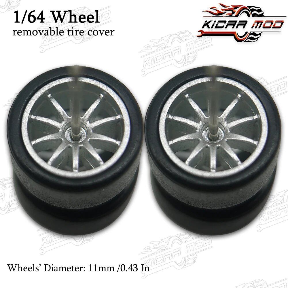 1/64 Scale RLC Premium Wheels with Rubber Slick Tires, 10-Spoke, 11mm Diameter, for Hot Wheels Model Cars (1 Set), Parallel Import