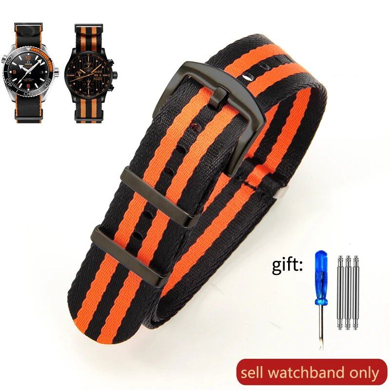 Breathable Soft Nylon Men's Watch Band for Omega 300 Ghost Party 007, Longines Conquest, Seiko, and Casio, 20mm and 22mm, Size 2, Parallel Import