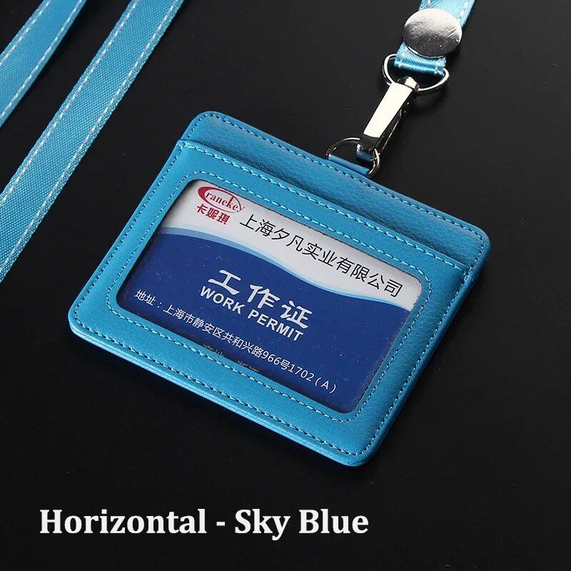 NEW IDホルダー バンクカードケース ユニセックス 本革 ビジネス用 名札カバー レザーカードホルダー 首掛けストラップ付き 並行輸入品