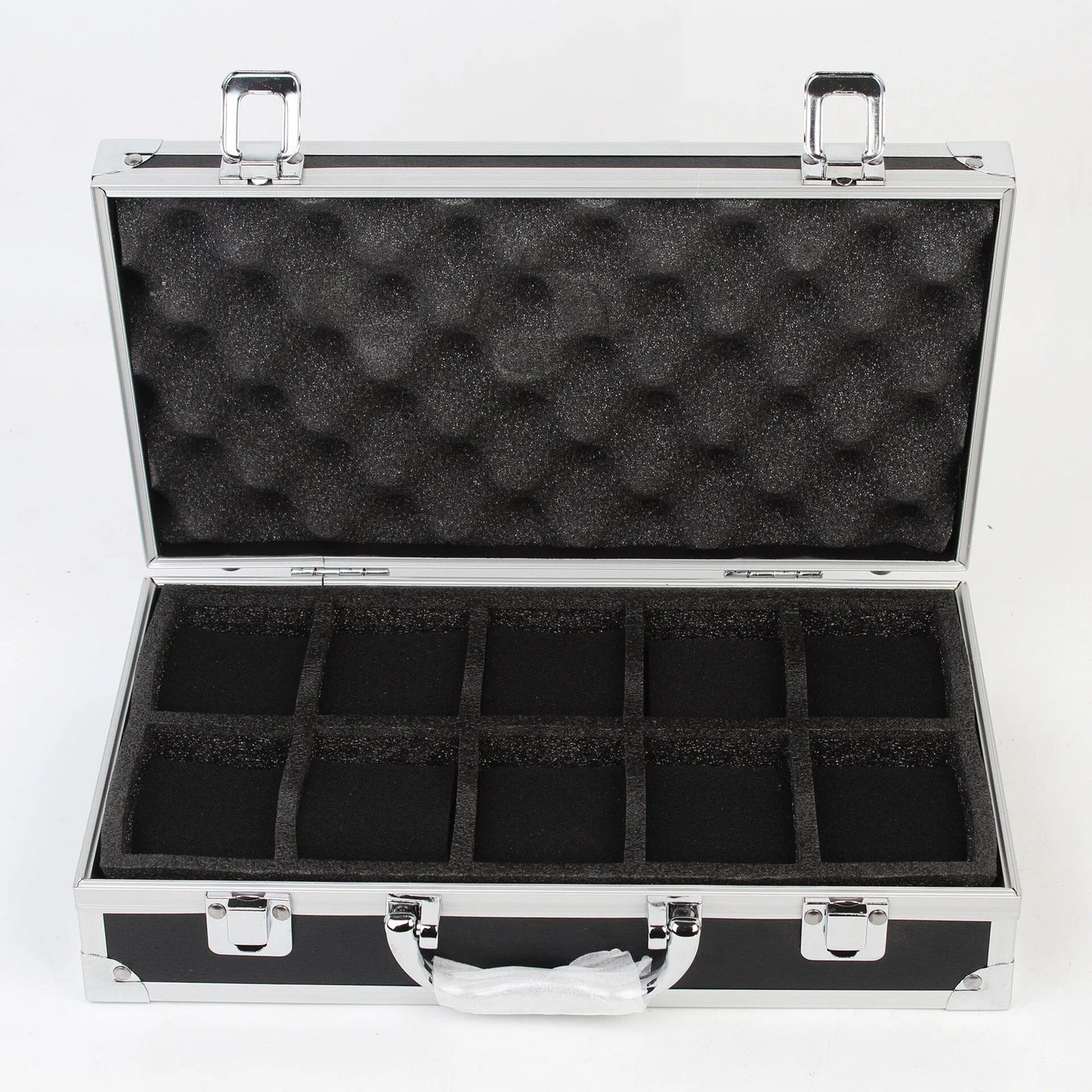 10/12" 18-Division Grid Aluminum Alloy Black Watch Storage Box, Jewelry Collection Box, Portable, Large Capacity, High-Quality Gift Box, Parallel Import