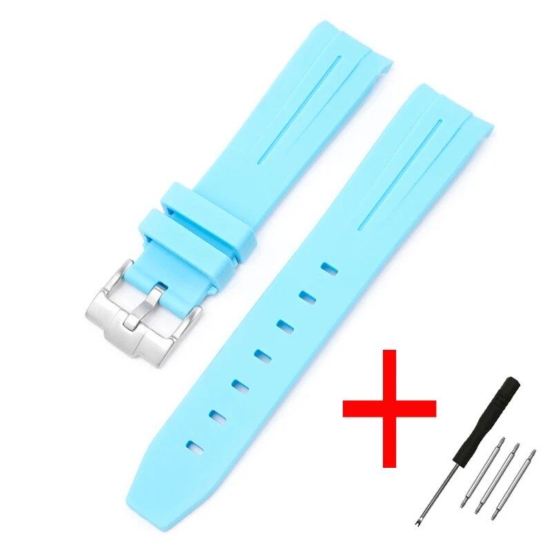 New 20mm Bent End Rubber Watch Strap for Omega Moonwatch, Joint Constellation, Men's Waterproof Sports Watch Band, Band Color: 20mm; Band Width: 20mm, Parallel Import