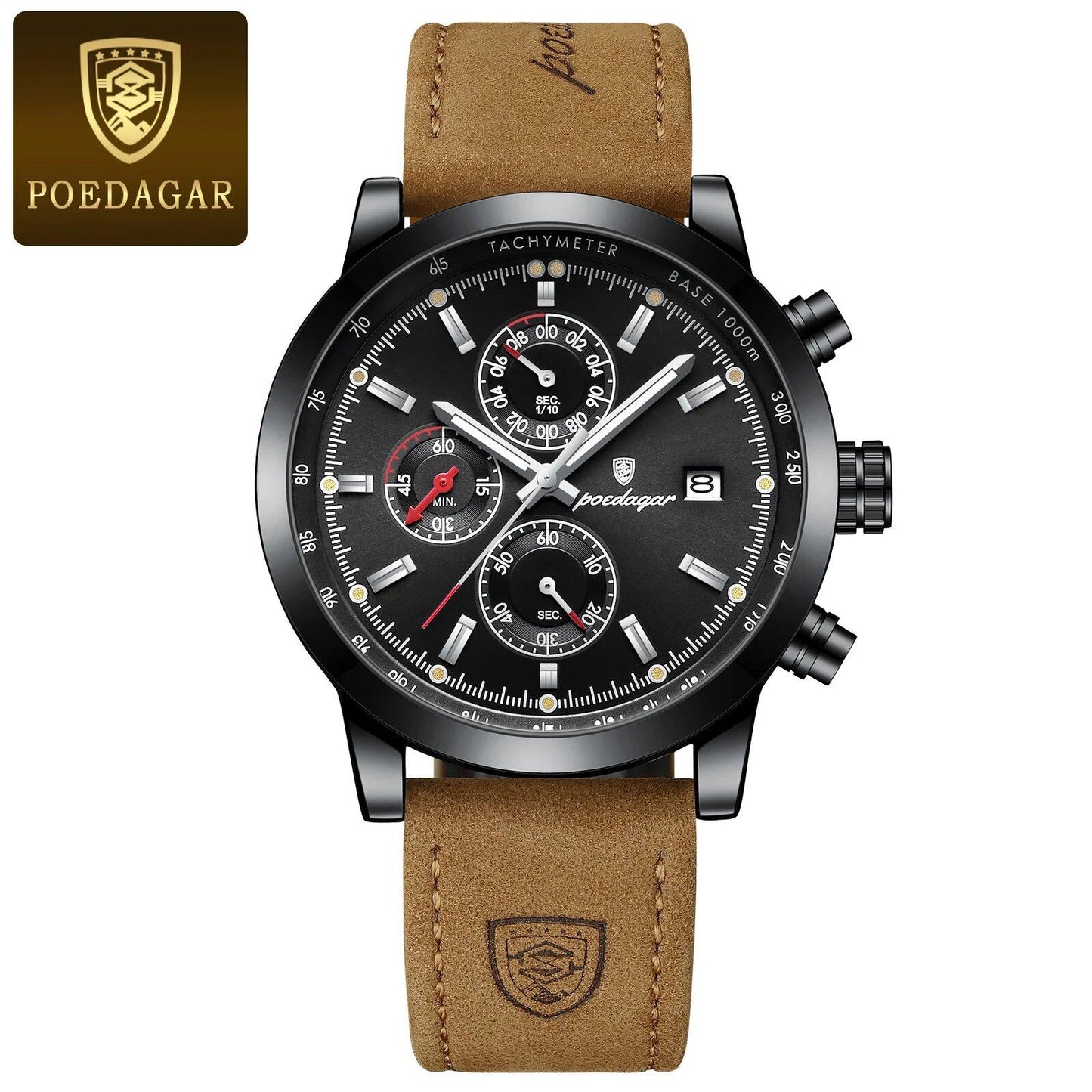 POEDAGAR Luxury Trendy Men's Watch, Waterproof, Date Display, Luminous Chronograph, Sport, Stylish Leather Quartz Wristwatch, Color: 932, Parallel Import