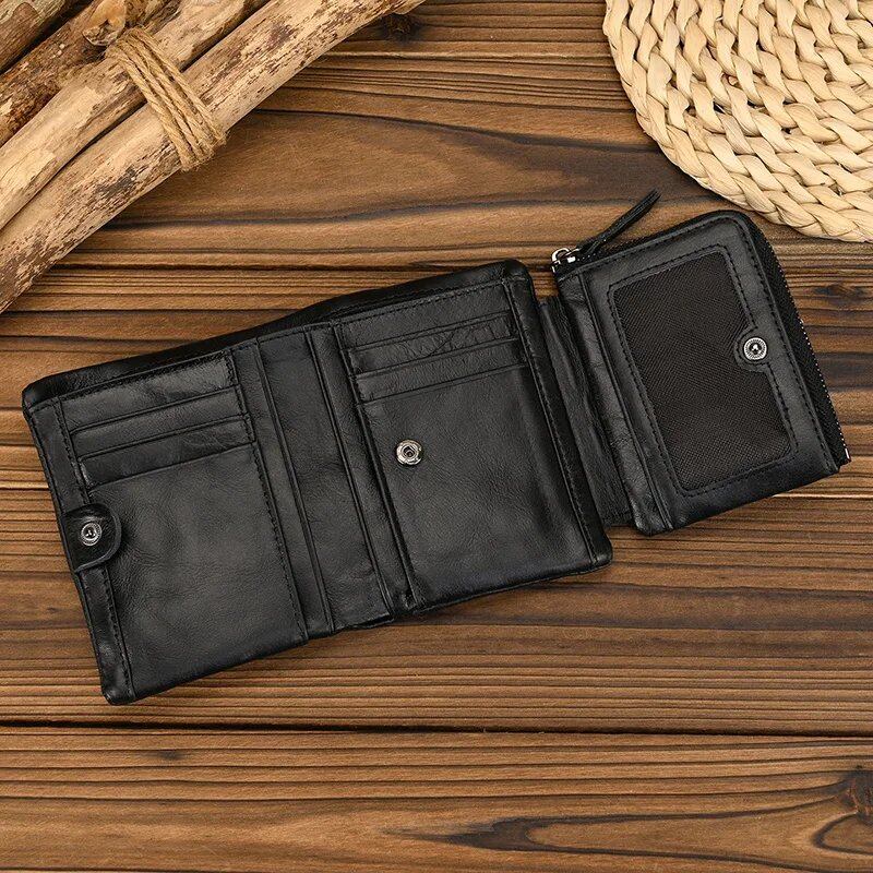 Newsbirds Leather Short Wallet, Card Case, Bifold, Coin Purse, Men's, Genuine Cowhide Leather with Zipper, Parallel Import