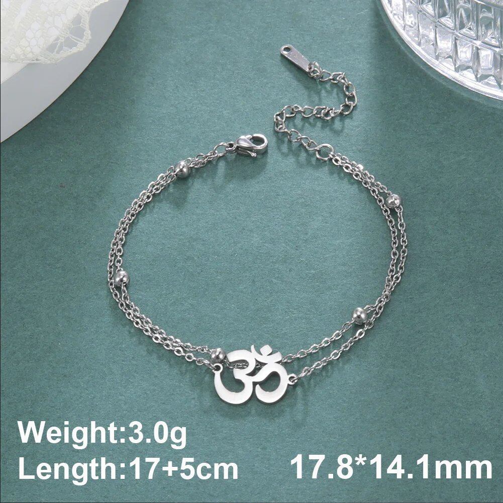 Dawapara Om Sanskrit Symbol Anklet Bracelet, Hindu Yoga Ankle Chain Bracelet, Stainless Steel, Spiritual Jewelry, 100cm, Parallel Import